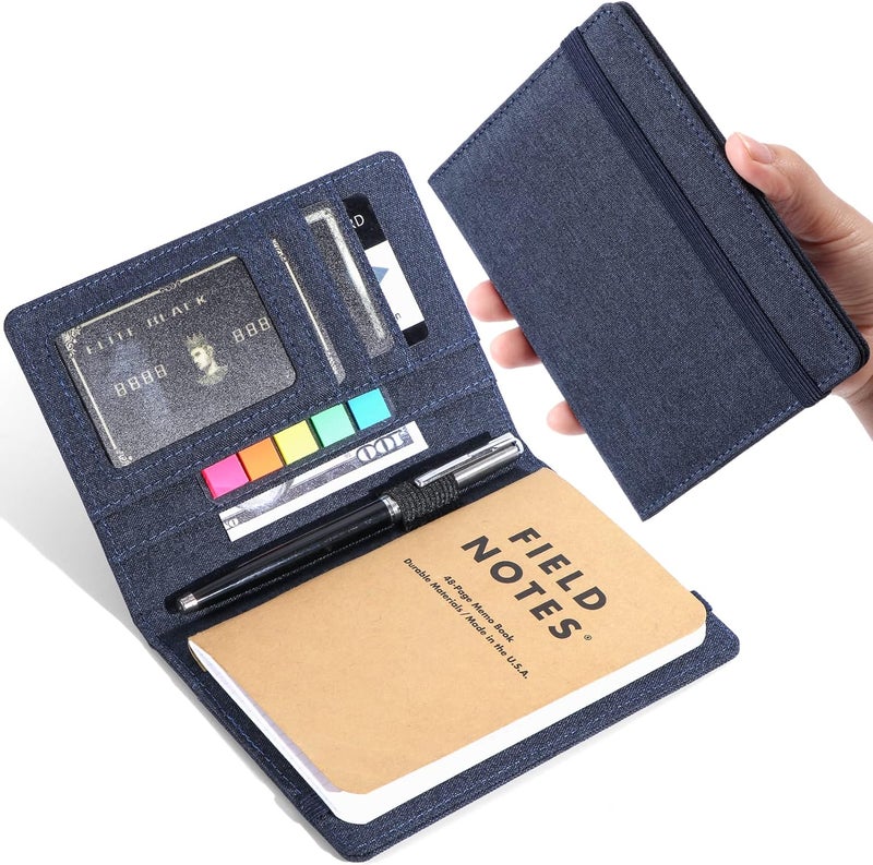 Plinyvel Notebook Cover for Field Notes 3.5"x5.5" - Waterproof Organizer with Pen Loop Holder and Card Slots, Travel Journal Accessories, Fits 3.5x5.5 Inch Pocket Notebooks (Blue) - Image 1